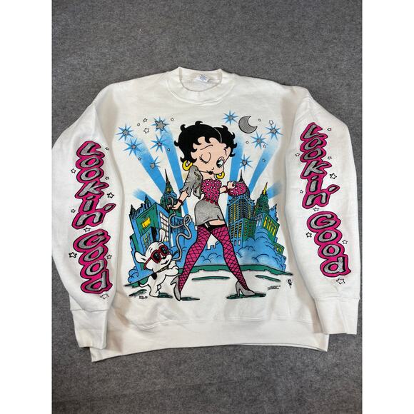 Vintage 90s Betty Boop Lookin' Good Graphic Crewneck Sweatshirt Mens XL White - Picture 1 of 9